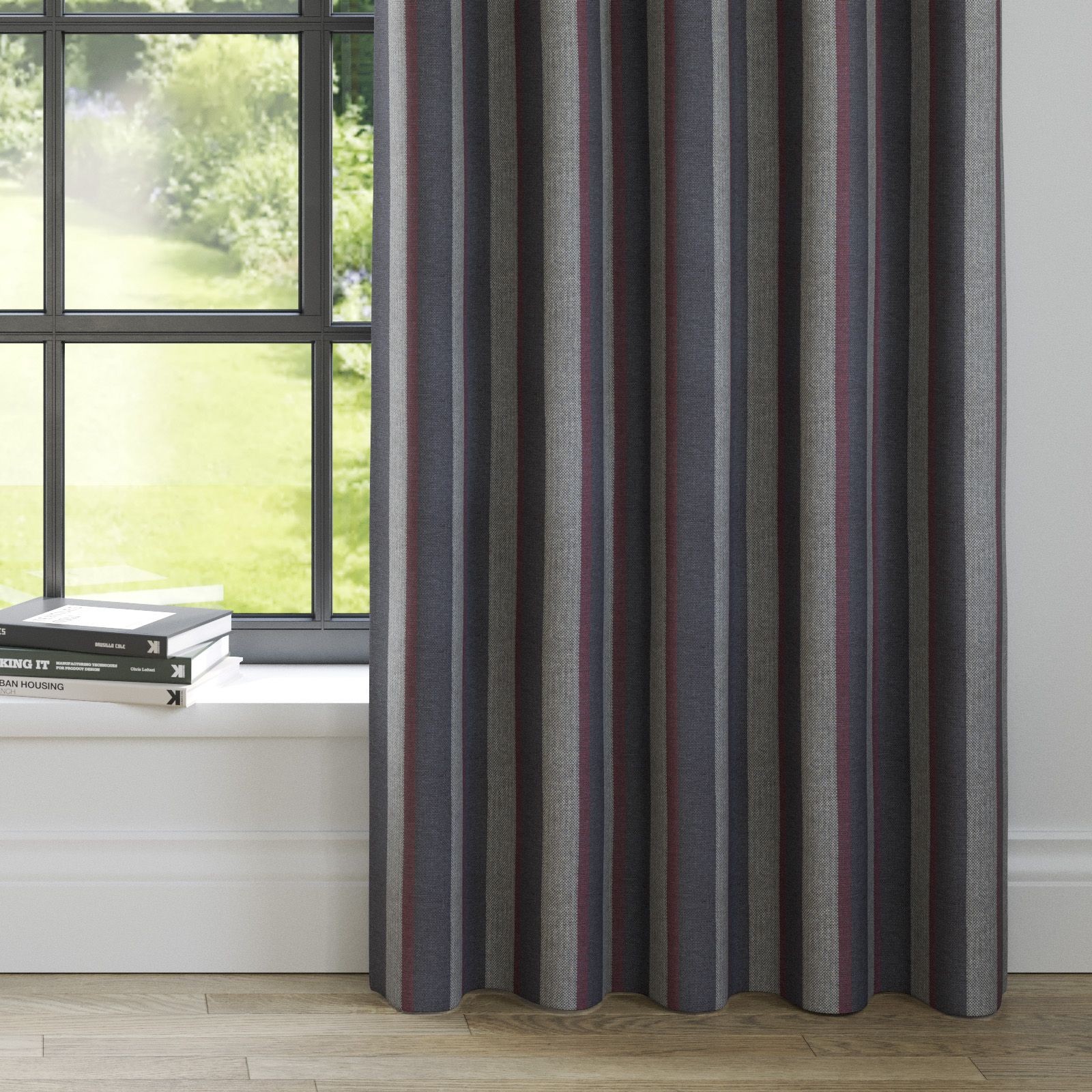 Gleneagles Stripe Granite Eyelet Curtains Swift Direct Blinds