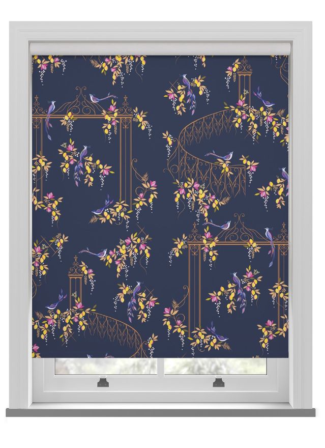 Sara Miller Birds & Gate Deep Navy Roller Blind