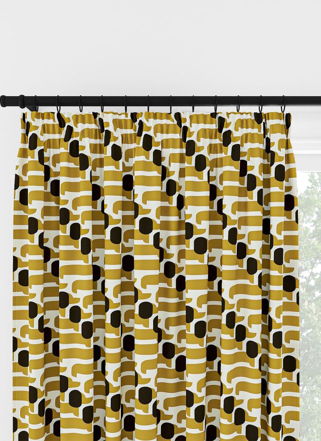 Orla Kiely Dog Show Yellow Pencil Pleat Curtain