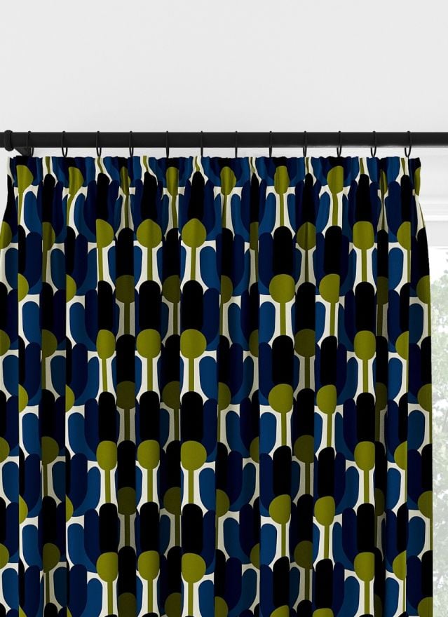 Orla Kiely Florida Navy Whale Pencil Pleat Curtain