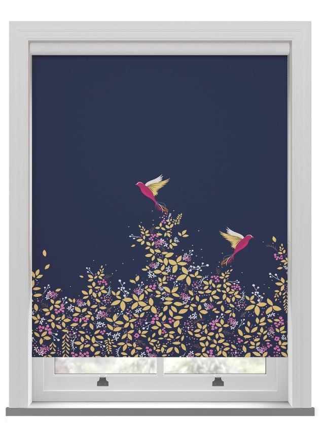 Sara Miller Hummingbird Border Deep Navy Roller Blind