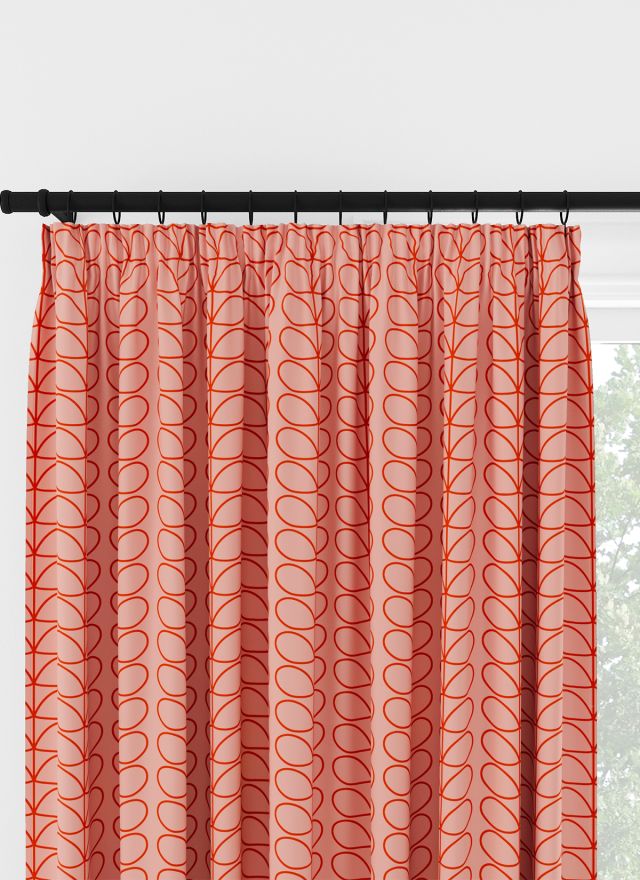 Orla Kiely Linear Stem Pink and Tomato Pencil Pleat Curtain