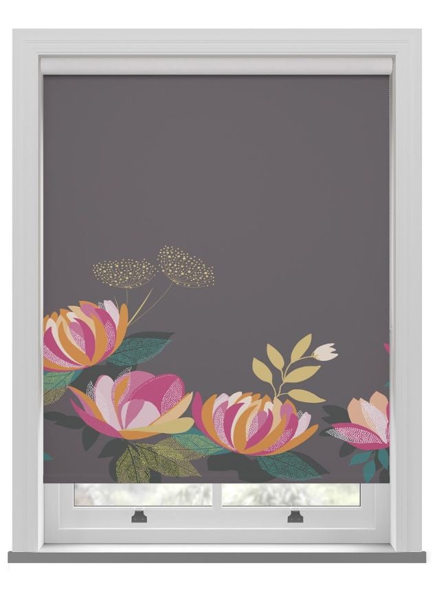 Sara Miller Peony Border Dark Grey Roller Blind