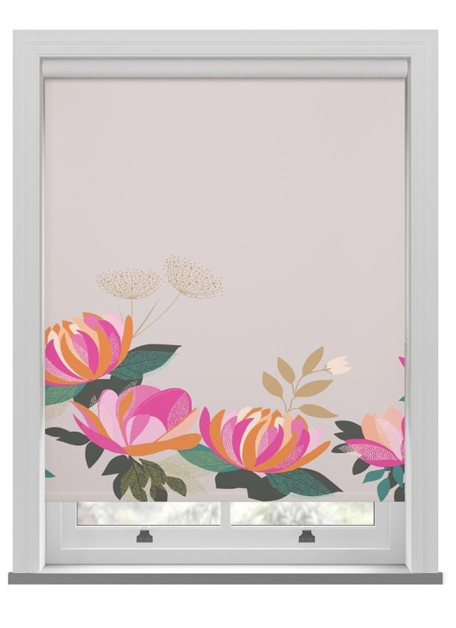 Sara Miller Peony Border Pale Grey Roller Blind