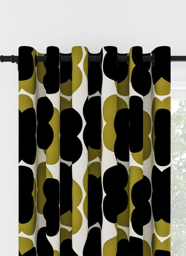 Orla Kiely Shadow Flower Seagrass & Navy Eyelet Curtain