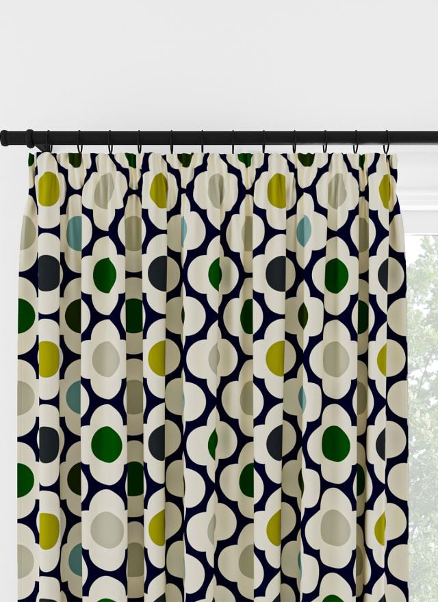 Orla Kiely Spot Flower Blue Multi Pencil Pleat Curtain