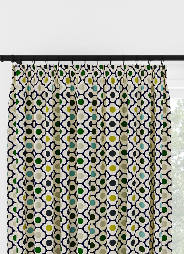 Orla Kiely Spot Flower Ditsy Blue Multi Pencil Pleat Curtain