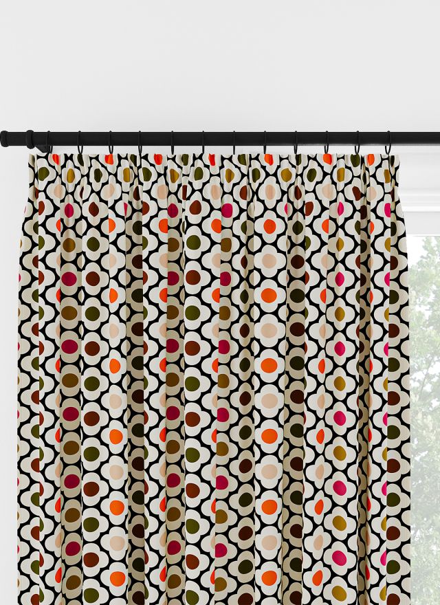 Orla Kiely Spot Flower Ditsy Red Multi Pencil Pleat Curtain