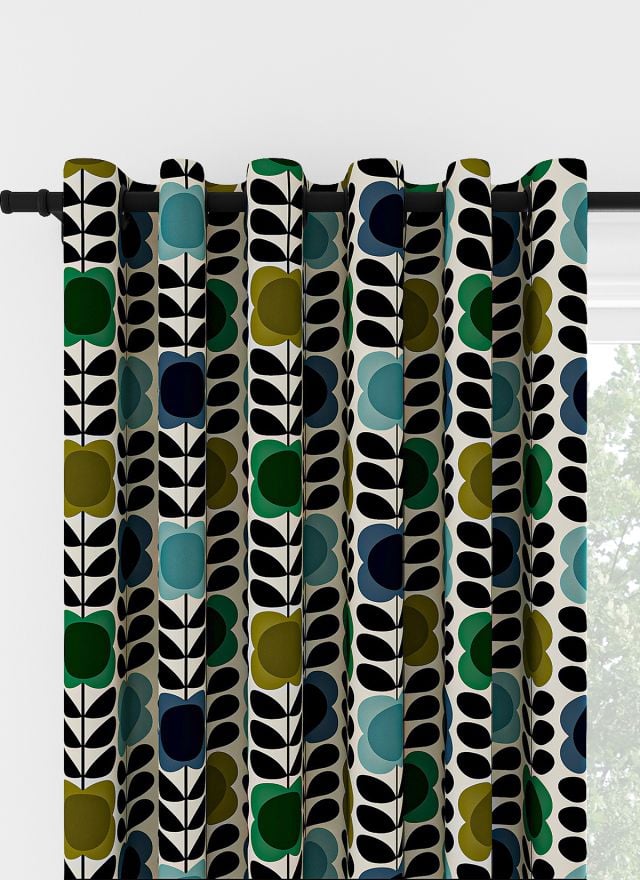 Orla Kiely Spot Flower Stem Blue & Green Eyelet Curtain