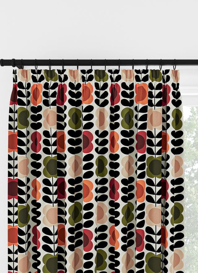 Orla Kiely Spot Flower Stem Tomato & Pink Pencil Pleat Curtain