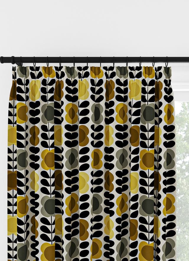 Orla Kiely Spot Flower Stem Yellow & Grey Pencil Pleat Curtain