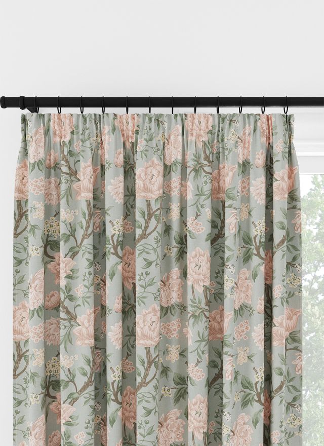 Laura Ashley Tapestry Floral Chenille Blush Pencil Pleat Curtain
