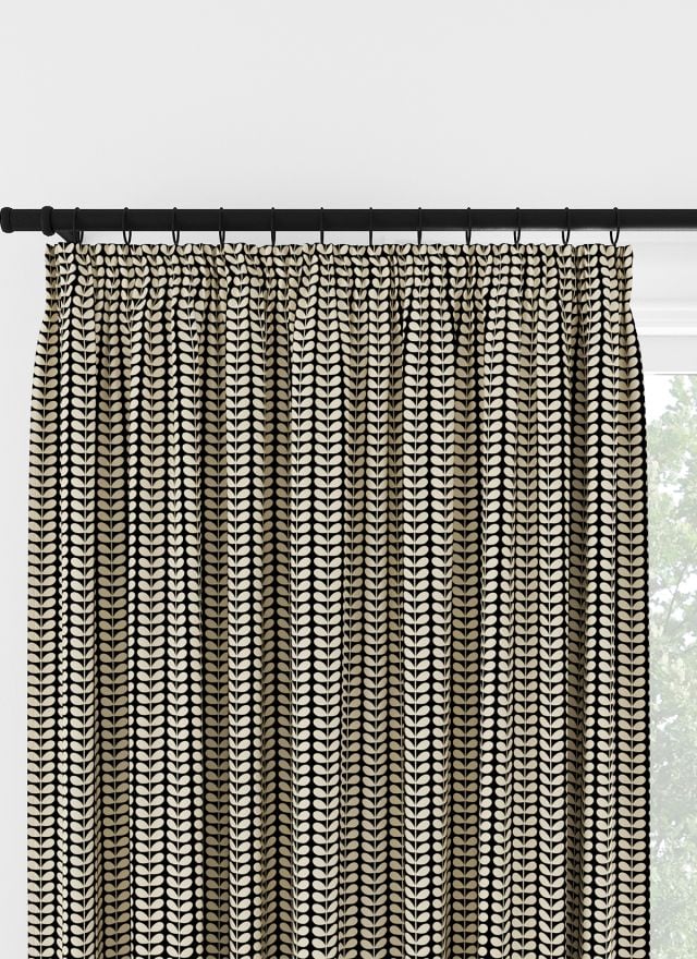 Orla Kiely Tiny Stem Black Pencil Pleat Curtain