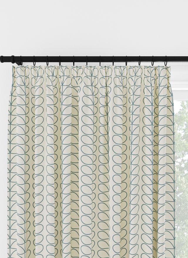 Orla Kiely Linear Stem Dark Powder Blue Pencil Pleat Curtain