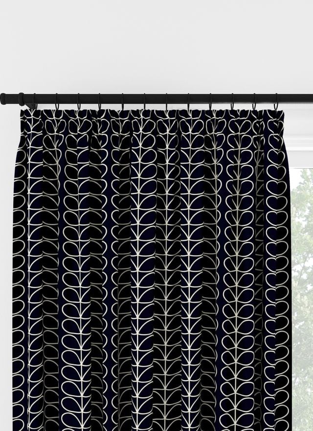 Orla Kiely Linear Stem Navy Whale Pencil Pleat Curtain