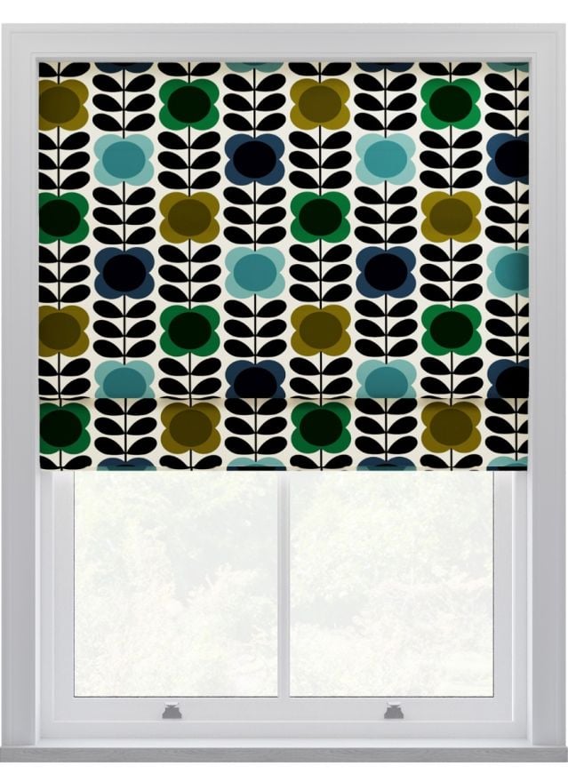 Orla Kiely Spot Flower Stem Blue & Green Roman Blinds