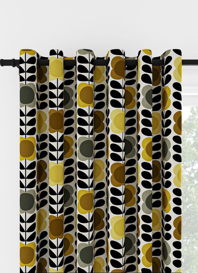 Orla Kiely Spot Flower Stem Yellow & Grey Eyelet Curtain