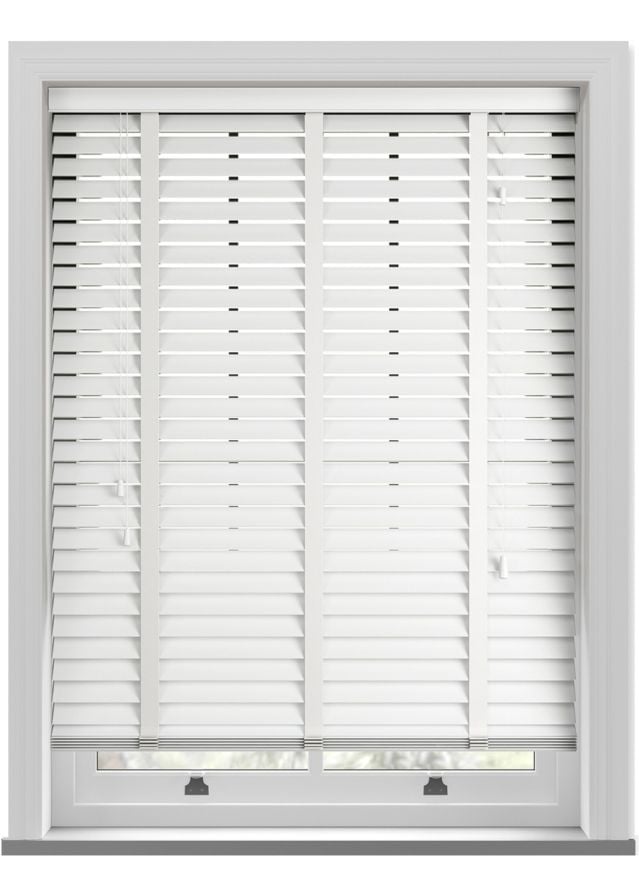 White wooden shop venetian blinds
