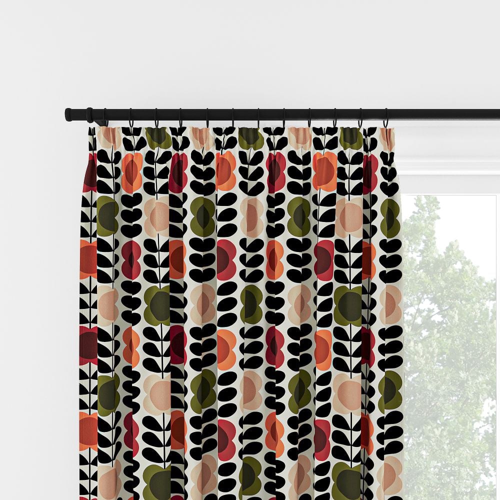 Orla Kiely Spot Flower Stem Tomato & Pink Pencil Pleat Curtain