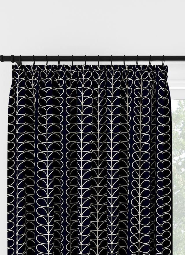 Orla Kiely Linear Stem Navy Whale Pencil Pleat Curtain