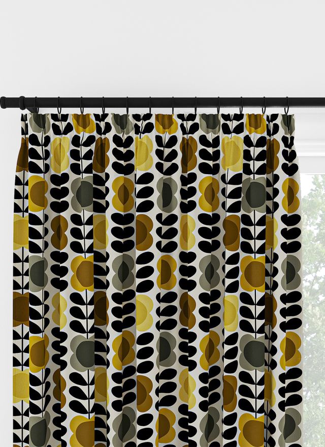 Orla Kiely Spot Flower Stem Yellow & Grey Pencil Pleat Curtain